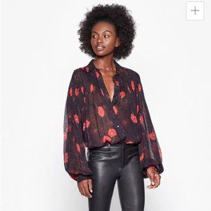 Jaslyn Floral Button-Down Long-Sleeve Silk Top